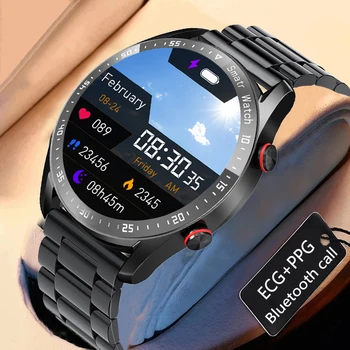 Смарт часовник с функция за Bluetooth За мъже, изглаждат време на дисплея, Водоустойчив Спортен Фитнес тракер, Мъжки умен часовник от неръждаема стомана За телефон Huawei