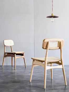Трапезария стол от ратан, Скандинавски стол от масивно дърво, модерен прост Скандинавски мрежа ресторант, кафе, магазин за чай с мляко, стол-пеперуда