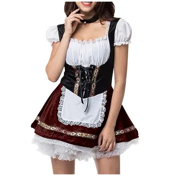 Костюм на Немския Фестивал бира На Хелоуин, женствена рокля за възрастни, Униформи на Октоберфест, Елегантна рокля за Cosplay, с ниско деколте, Комплект униформи