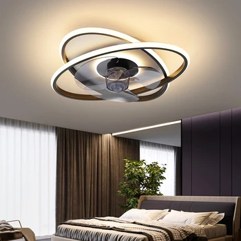 Художествена led полилей, Окачен вентилатор на Тавана лампа Със светлина Модерен интериор, спални сива маса за хранене, дистанционно управление за хол 