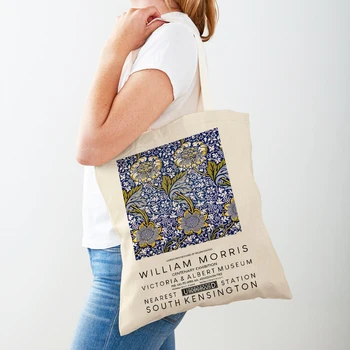 Абстрактен цвете, Реколта Ежедневни дамски чанти в стил Бохо, чанта за пазаруване с принтом Уилям Морис, Двустранен чанта-тоут