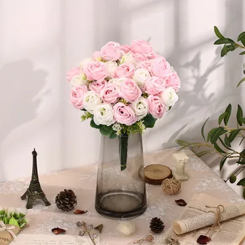 Розова коприна изкуствени цветя, роза сватбена семейно парти украса на градината букет на булката САМ занаятите аксесоари за венци фалшив цвете