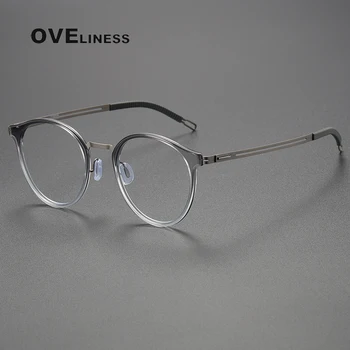 Реколта ацетатные титанов очила в рамки, Мъжки Кръгли Прозрачни Оптични очила за късогледство рецепта, Дамски Луксозни маркови очила