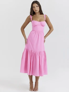 Елегантни рокли Modphy за жени 2023, Летен розово сарафан трапецовидна форма, без ръкави, вечерна празнична рокля Vestidos