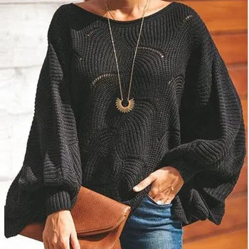 Есенно-зимни Свободни Пуловери, Дамски Модни открити възли блузи, Ежедневни Пуловер с дълъг ръкав 