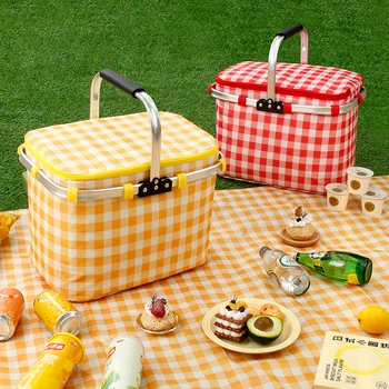 Кошница за пикник, пазаруване, туризъм продуктова чанта с вътрешни джобове, запечатани и изолирани сгъваеми чанти за съхранение на пикник