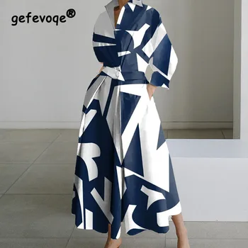 Есен 2023, Нова елегантна мода за Цветя свободно време, Удобно универсално цветно рокля с V-образно деколте и дълъг ръкав