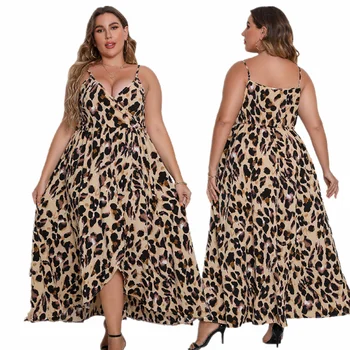 Жена лятно ново Секси рокля с леопардовым Принтом и V-образно деколте голям размер 2023, Дълга елегантна улично модно облекло, ако ви е необходимо, моля