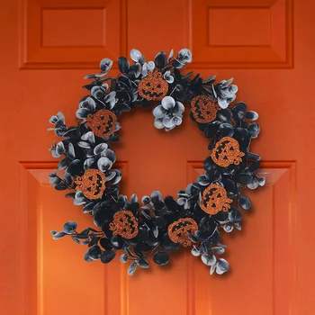 Хелоуин Череп, Венец от рози, пръстен от ратан, есенни декорации за Деня на Благодарността, Начало Декор за прозорци и стени