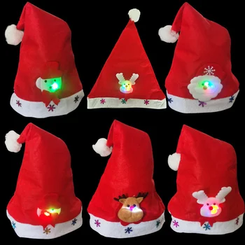 Мультяшные украса за възрастни и деца, светещ стикер, шапка със светлина, Коледна шапка, червена шапка, топла разпродажба