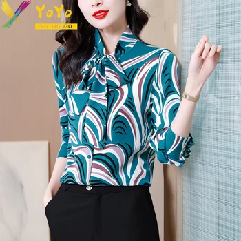 Офис дамски ризи Yoyo BingoBlue в Ивица с тениска на лигавицата 2023, Есенни Ежедневни дамски Блузи, Корейската Свободна Женска Блуза