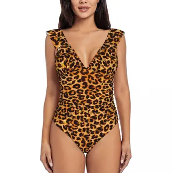 Модерен женски бикини с леопардовым принтом, едно парче плажен бански с V-образно деколте, бански S