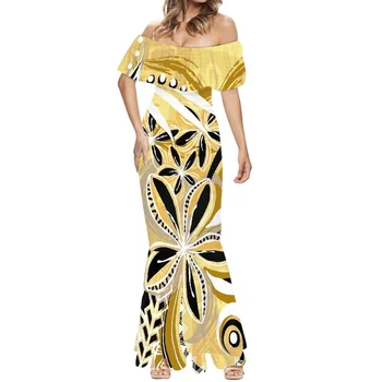 HYCOOL Елегантни Панталони рокля с открити рамене в полинезийски Хавайски стил, с дизайн / Тихоокеанския островитянин, Плажно парти с принтом при поискване