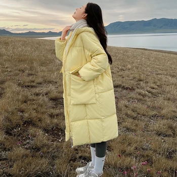 Кремаво-жълто naka памучен яке за жени на средна дължина 2022, зимни нова корейска версия, стилни хлебная яке, удебелена яке