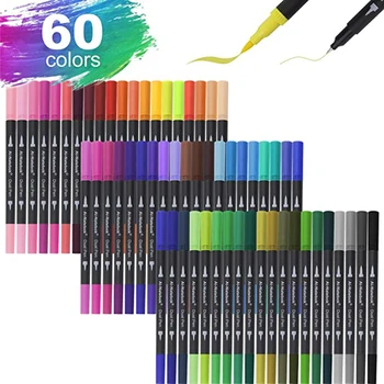 60 Цвята с Двойна Върха на Четката Художествен Маркер Дръжки Раскрашивающие Маркери Fine & Brush Tip Pen за Възрастни Награда-книжка за оцветяване За Бележки Art доставчик на обществената поръчка