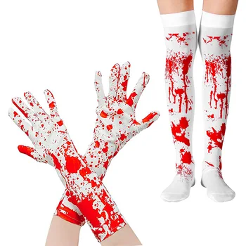 Ръкавици за cosplay на Хелоуин, Оформяне на атмосферата представяне, Чорапи с кръв, Подпори за парти с принтом кръв