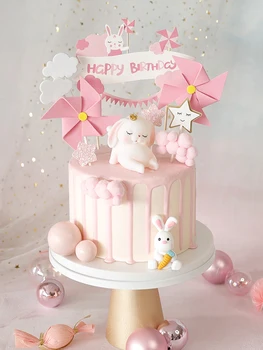Прекрасен розов topper за торта със заек за торта за рожден Ден момичета, Детски парти, Детски аксесоари честит рожден Ден, прекрасни подаръци