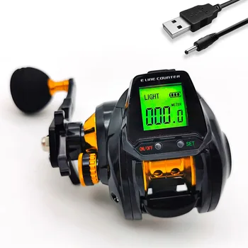 Риболовна макара Компактна и лека риболовна макара с точен брояч на въдица и цифров дисплей, акумулаторна чрез USB