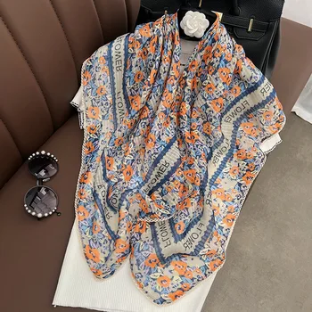 Чисто нов Пролетно-есенен голям шал от изкуствена памук и лен, женски универсален елегантен модерен шал, мултифункционален Hi
