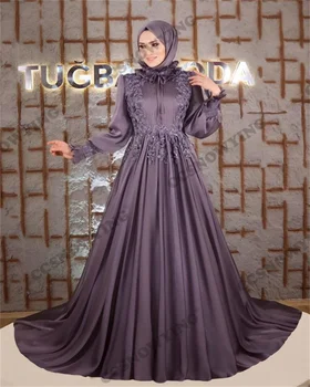 Апликация от мъниста, висок силует, модни мюсюлмански вечерни рокли с дълъг ръкав, Официални вечерни Хиджаб, Женски Арабски кафтан, Халат за баня