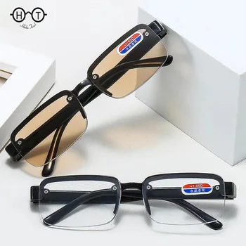 Мъжки слънчеви Очила за четене със синя светлина, Метална дограма в полурамке, Очила за далекогледство за компютър с диоптриями, оптични очила
