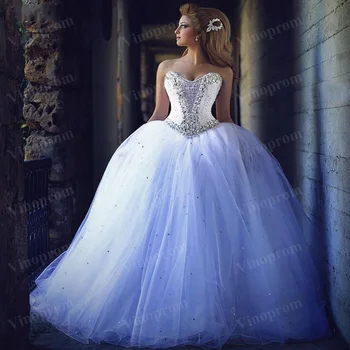 Кристали Бална рокля Луксозни Булчински рокли Без ръкави с дантела Отзад Сватбени рокли по поръчка robe de mariee