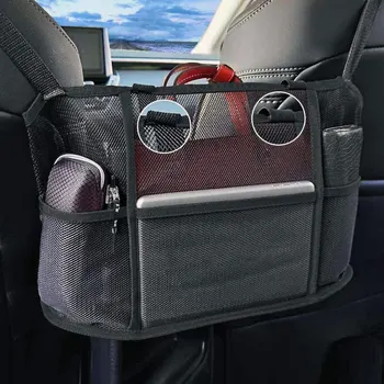 Много просторен автомобил мрежест джоб държач за чанта между седалки на Кола мрежест органайзер голям капацитет (черно)