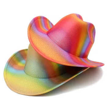 Нова ковбойская шапка в розово райе, светло фетровая шапка в стил уестърн за мъже и жени, празнична шапка с карнавальным интериор