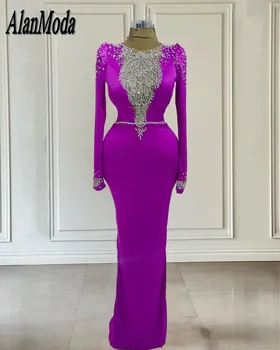 Елегантни Вечерни рокли За жени, луксозни рокли за абитуриентски бал с перли и кристали в Арабски стил, Дубай, Русалка, Тържествена Сватбена рокля за гости с Дълъг ръкав