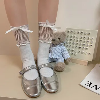 Y2k, Дамски чорапи в Японски стил, Лоскутные Окото Ажурни Дантелени Чорапи, еластична Превръзка с Лък, JK, 
