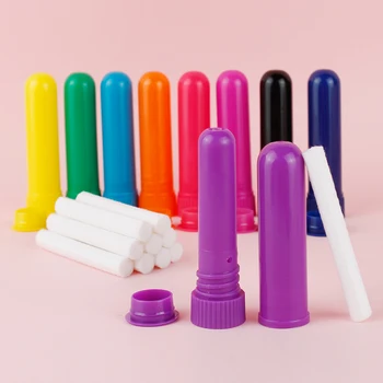 30-80 комплекти Цветни пластмасови носа инхалатори, Пръчка за пълнене на парфюми с хлопковыми восък със, Носа инхалатор за контейнер с етерично масло