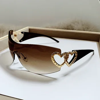Модни слънчеви очила в стил пънк Y2k, дамски луксозни маркови слънчеви очила One Piece Cat Eye UV400, слънчеви очила Унисекс Спортни очила