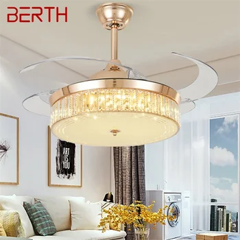 Лампа за монтаж на таван, вентилатор, Невидим Златен Луксозен кристален led лампа с дистанционно управление, за Модерен дом