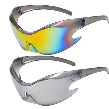 Луксозни Маркови Спортни Слънчеви очила в стил пънк Y2K За Жени И Мъже, 2023, Уникални Слънчеви Очила, Цели Слънчеви Очила за Мъже, Сребристи Хип-Хоп Нюанси UV400