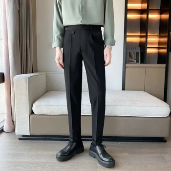 2023 Брендовый мъжки ежедневни костюм Four Seasons, панталони, Мъжки обикновен бизнес прави панталони със средна дължина, копчета, панталони Y391