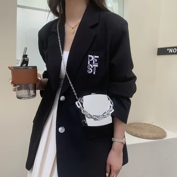 Малка метална чанта, модерен дебела верига, верига на преносима чанта-кутия в едно рамо, чанта през рамо за жени, чанти, луксозни чанти
