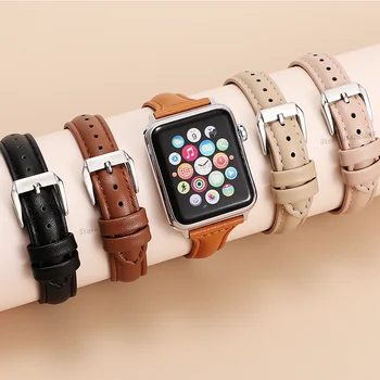 Кожена Каишка За Apple Watch Band 44 мм 40 мм 45 мм 41 мм и 49 мм 42 мм 38 мм Гривна iwatch series 7 se 4 5 6 8 Ultra Smart Watch band