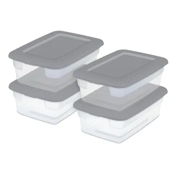 Пластмасова кутия за съхранение на 3 литра, сив и прозрачен, на 16 места