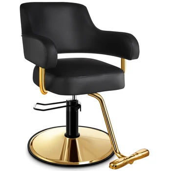 Удобно златното салонное стол Baasha с регулируема височина и функция завъртане, ергономичен стол за стилист, с меки подлакътници